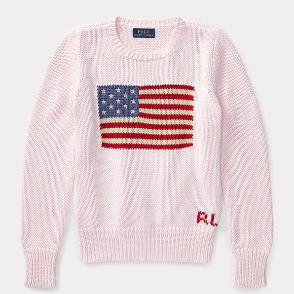 NWOT Pink Ralph Lauren Flag Sweater Kids XL - Picture 1 of 2